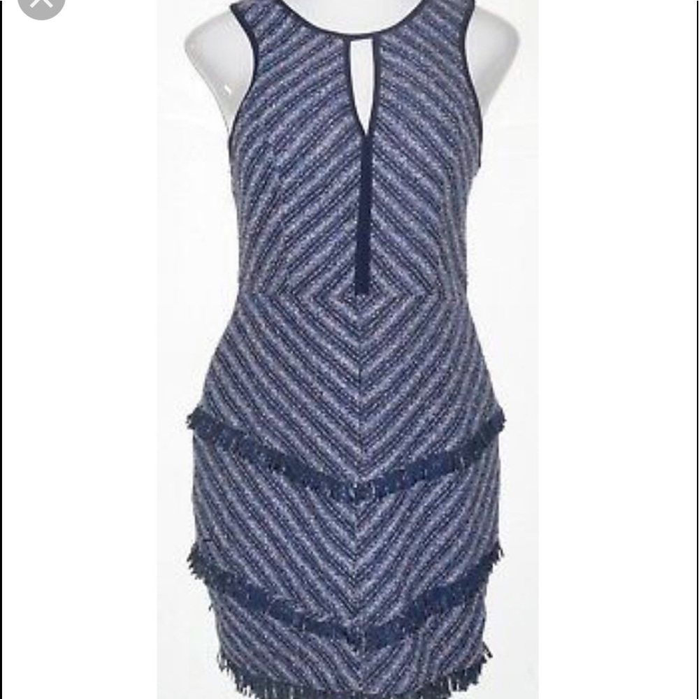 Adelyn Rae Blue Pink Fringe Tweed Shift Dress